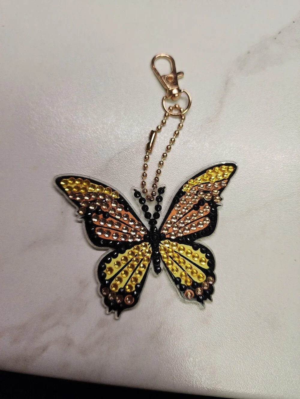 Crystal Butterfly Key & Card Holder Charm in Gold and Orange
